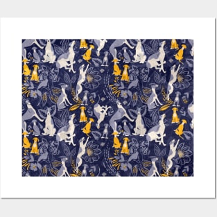 Greyhound blue and yellow pattern Posters and Art